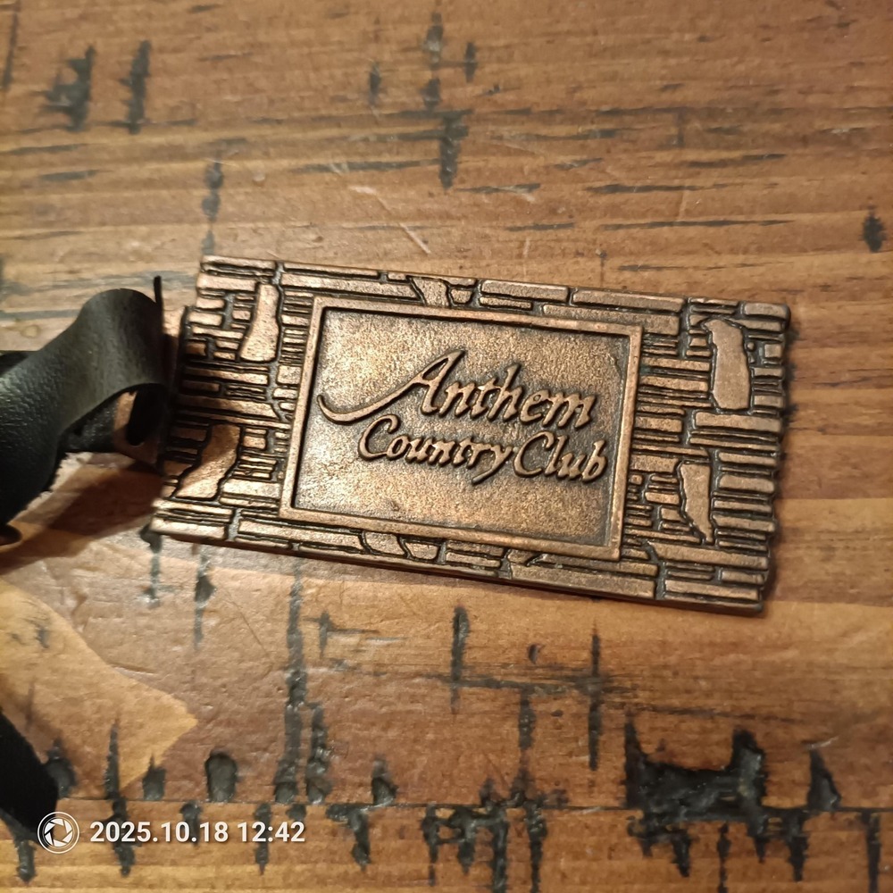 Anthem Country Club Golf Bag Tag Metal Luggage ID Fob Leather Strap Bronze   ba - Picture 2 of 3
